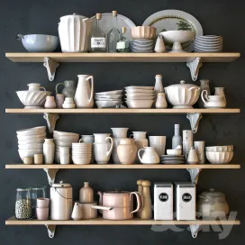 Shelf with utensils in bright colors